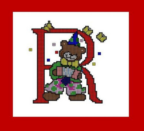 Předloha na vyšívané PÍSMENO "R" s medvídkem