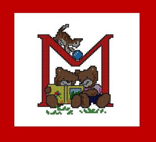 Předloha na vyšívané PÍSMENO "M" s medvídkem
