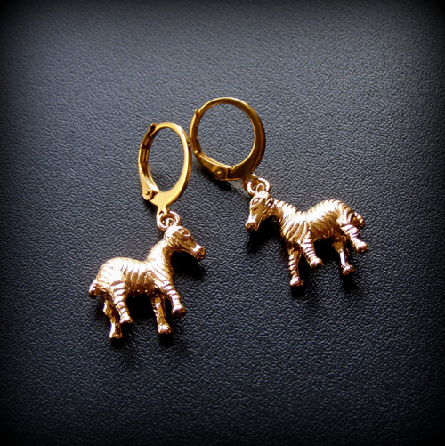 ZEBRA ZLACENÁ 24k ZLATEM*ocelové náušnice
