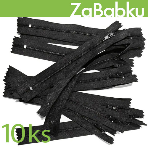 Zipy černé 24cm (20cm) / 10 kusů