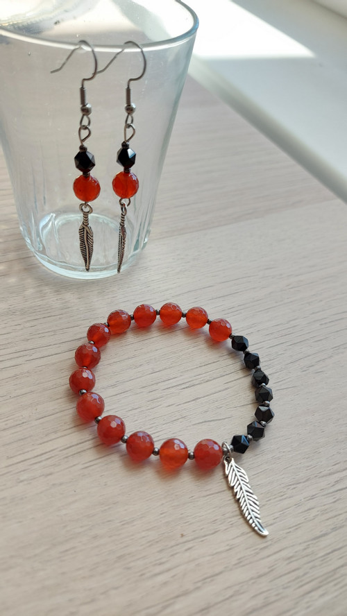 Náramek + náušnice z minerálů karneol + onyx