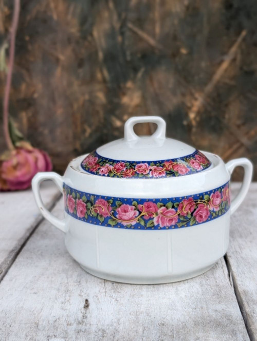 Vintage porcelánová cukřenka, růže, Eichwald.