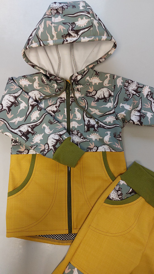 Bunda dětská , softshell jarní, Dino+žlutá v.104