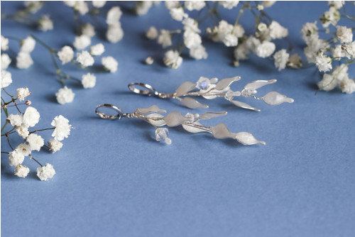 Náušnice Amélie s lístky a Swarovski — foto 1