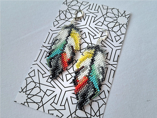 Colorful Feather Beaded Earrings