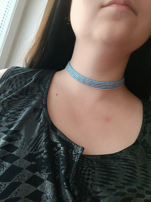 Náhrdelník choker modrá/růžová