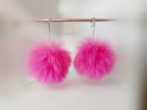 Pinkpink-originální náušnice s pravou kožešinou,Ag