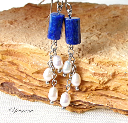 Lapis lazuli s perlami - náušnice