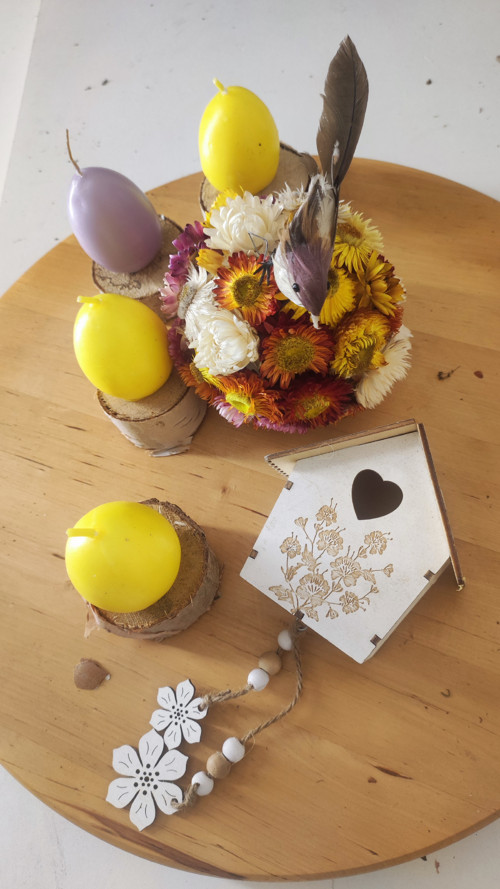 Art flowers KOULE květinová + 4 svíce vejce