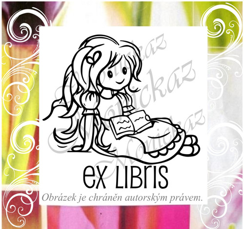 Holčička s knihou ex libris 7 b). Razítko.