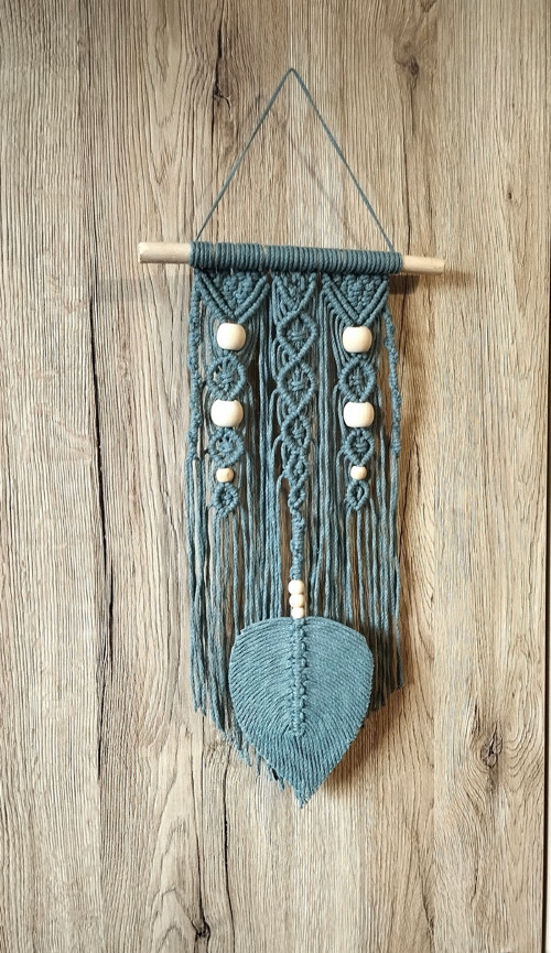 Macramé dekorace s listem - tmavá olivová — foto 1