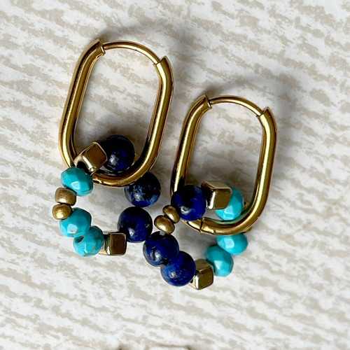 Náušnice lapis, tyrkenit, ocel E008