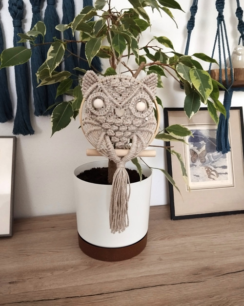 Macramé Sova v kruhu