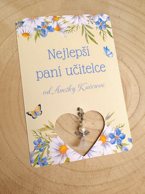 Přání s Andělkou - světle žluté s motýlky