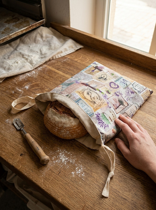 Látkový pytlík na chleba s motivem levandule