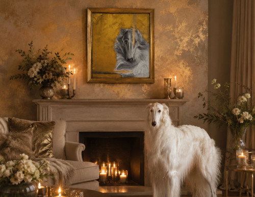 Borzoi Aurelia..obraz..deska i rám-RECYKLACE