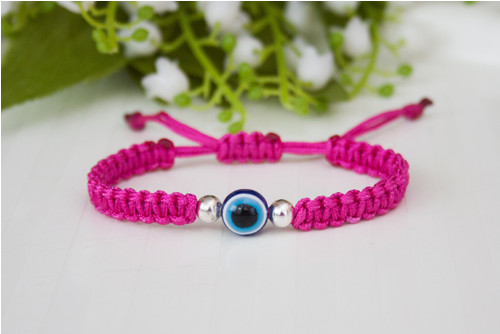 Šnúrkový náramok - Božie oko pink tmavoružový