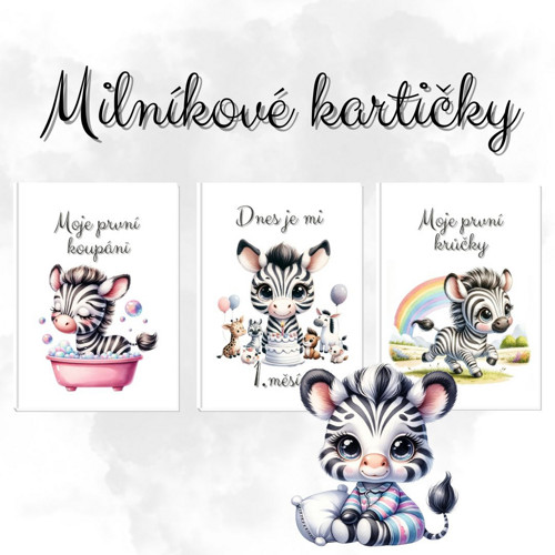 Milníkové kartičky - roztomilá ZEBRA