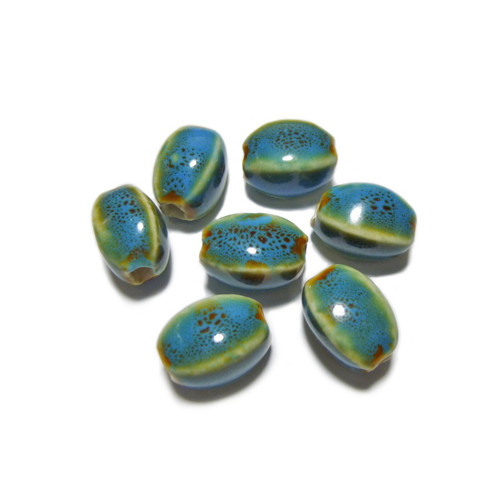 Keramický korálek semínko modrozelené 13x10mm, 2ks