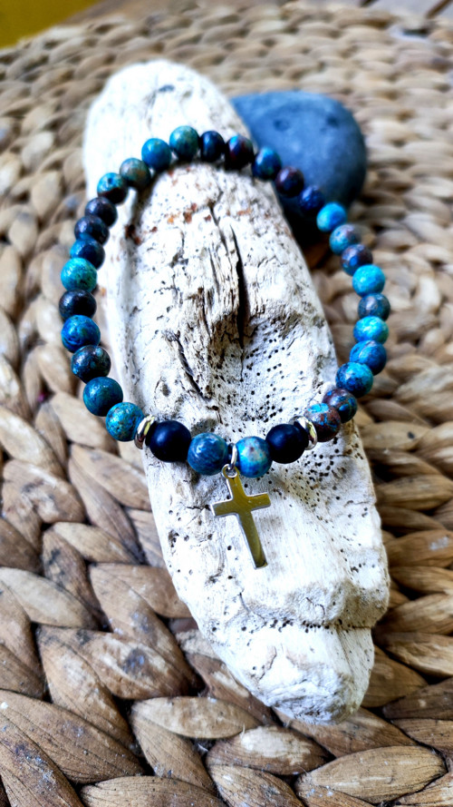Tibet náramek meditační dark Blue křížek