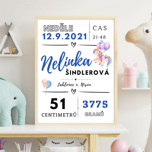 Plakát k narození miminka s daty - různé barvy PDF