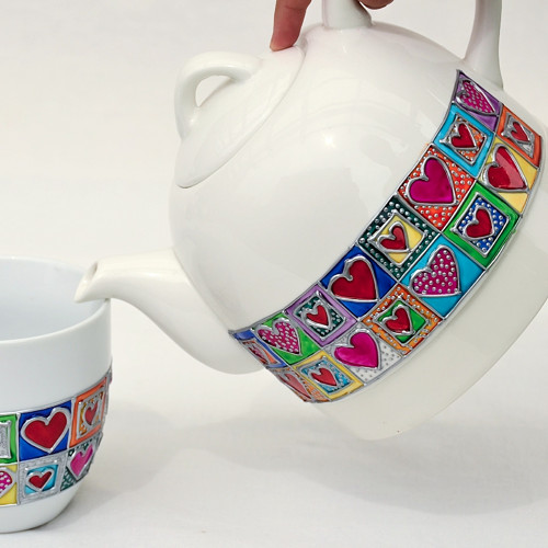 Varná konvice porcelánová – barevný patchwork