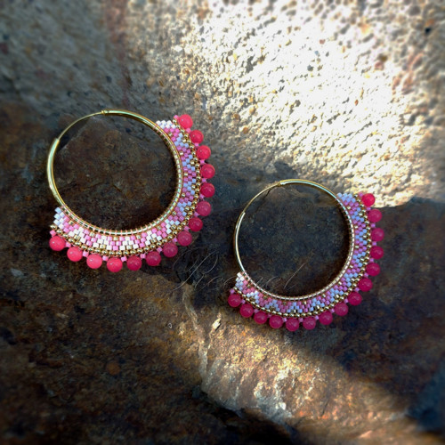 Náušnice ORIENT PINK, BOHO, MIYUKI, kruhy