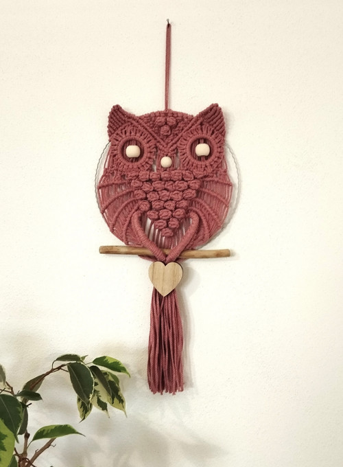 Macramé Sova v kruhu srdce