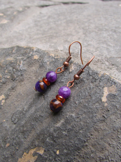 Jaspis cloisonne purple + ametyst - náušnice
