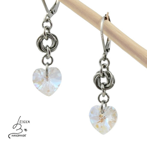 Náušnice Swarovski srdce Crystal s kroužky