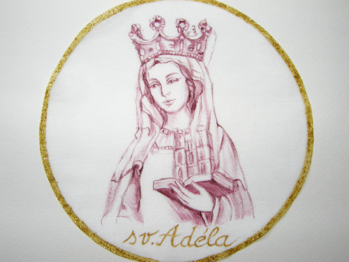 Blahopřání se sv. Adélou, originál 15cmx21cm
