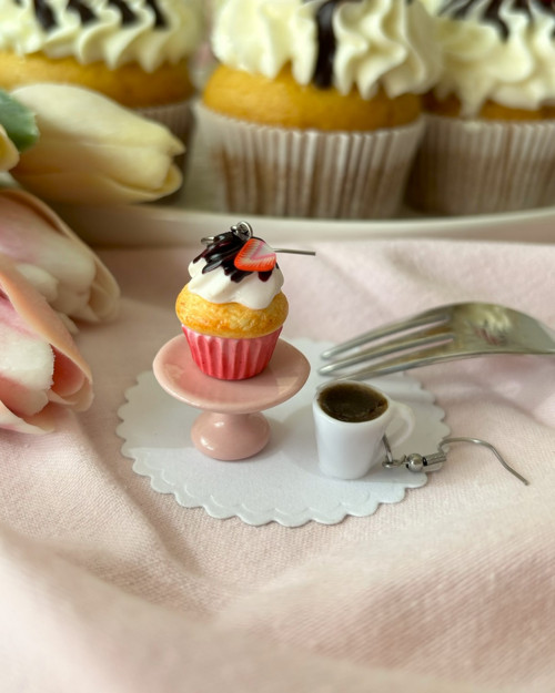 Náušnice DEWEWE cupcake a káva (visačky)