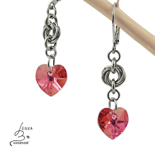 Náušnice Swarovski srdce Indian Pink AB — foto 1