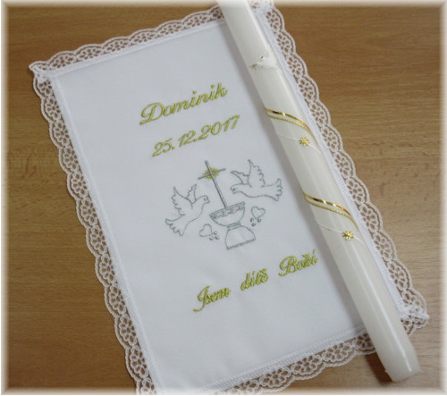 Křestní sada 2D rouška + svíce, zlatá, stříbrná