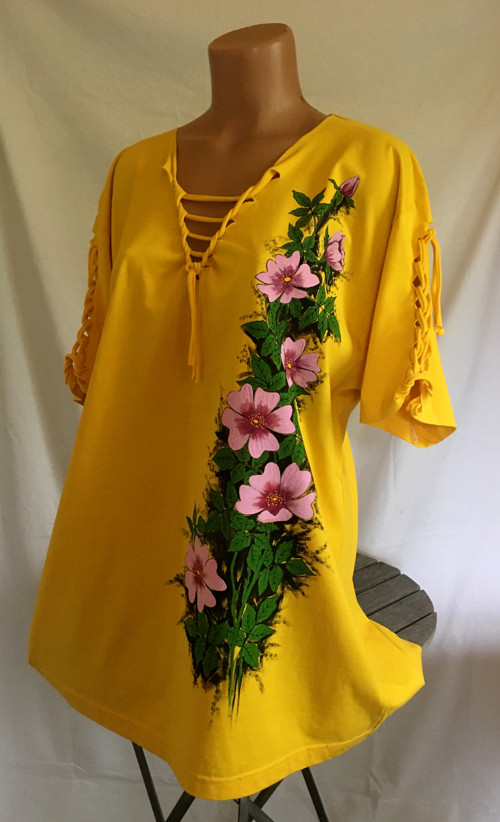 Žlutá tunika s šípkovou růží, 3XL