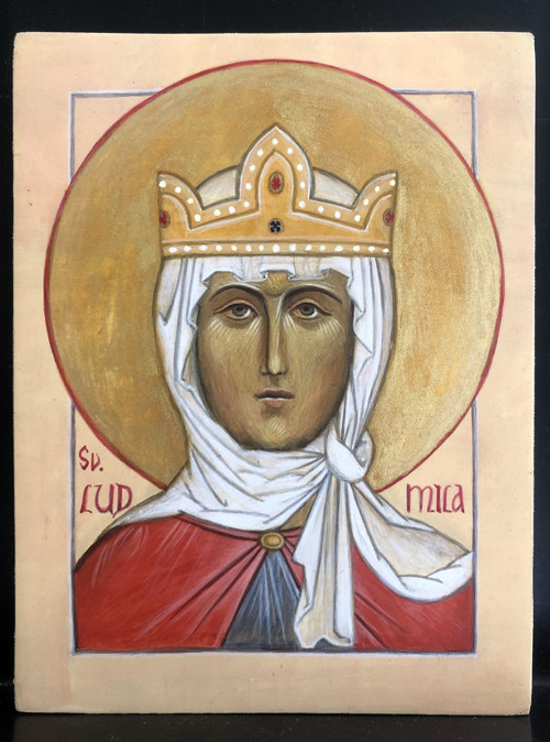 Ikona světce / patrona s mušlovým zlatem
