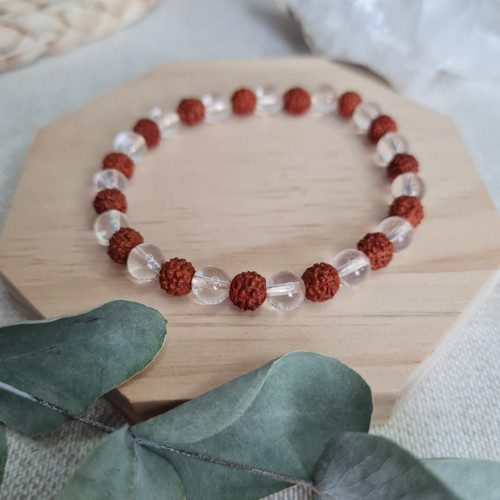 Náramek vnitřní síla - křišťál a rudraksha 6 mm