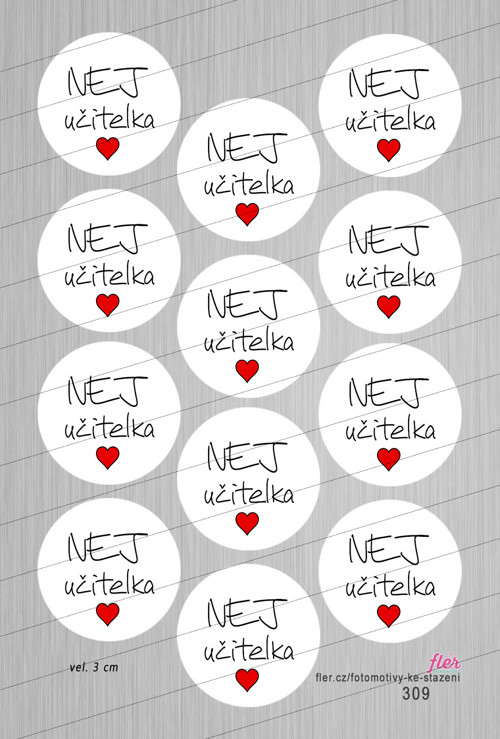 Motivy vel. 3 cm - s textem "NEJ učitelka"