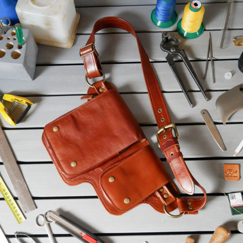 Kožená ledvinka - Bum bag rezavá