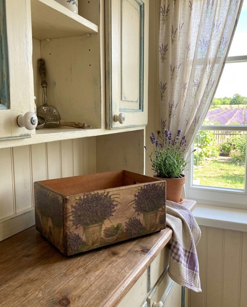Dřevěný úložný box Lavender Meadow