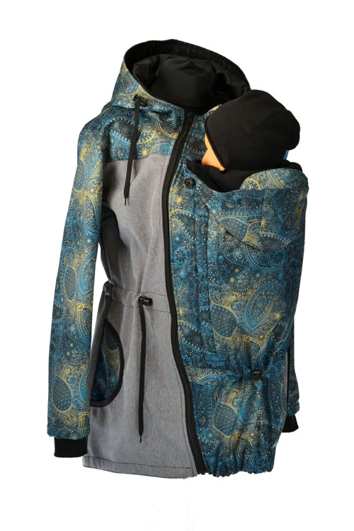 Softshell.nosící parka-šedá/zelená obloha