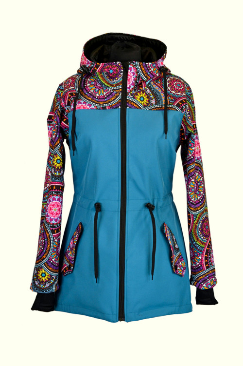 Softshellová parka-petrolej/kaleidoskop