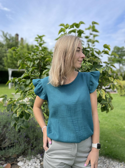 Mušelínová halenka s čepicovým rukávkem 36/38.