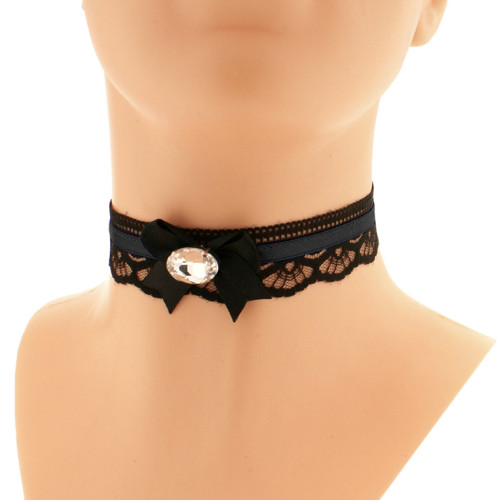 Černý obojek, saténový choker černou krajkou