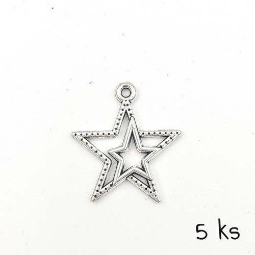 Přívěsek - dvojitá hvězda 20x23 mm, 5 ks