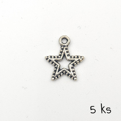 Přívěsek - hvězda s tečkami 15x17 mm, 5 ks