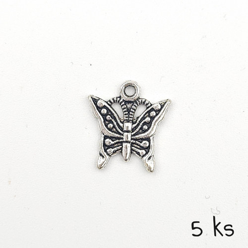 Přívěsek - motýl 14x14 mm, 5 ks