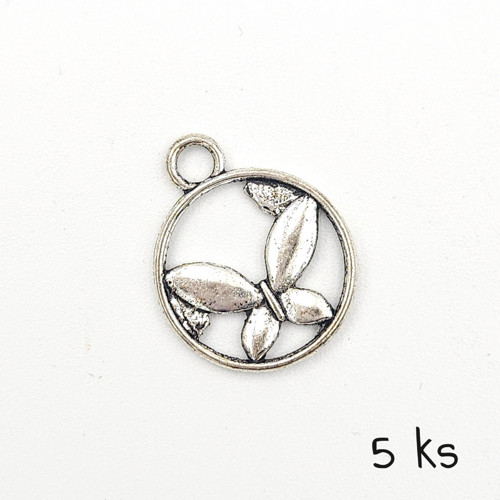 Přívěsek - motýl 22x17 mm, 5 ks