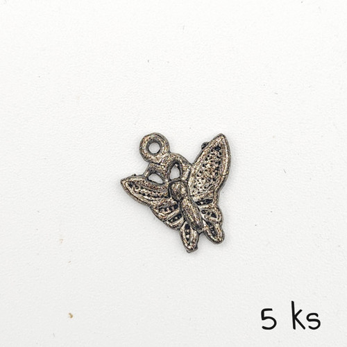 Přívěsek - motýl s patinou 15x14 mm, 5 ks