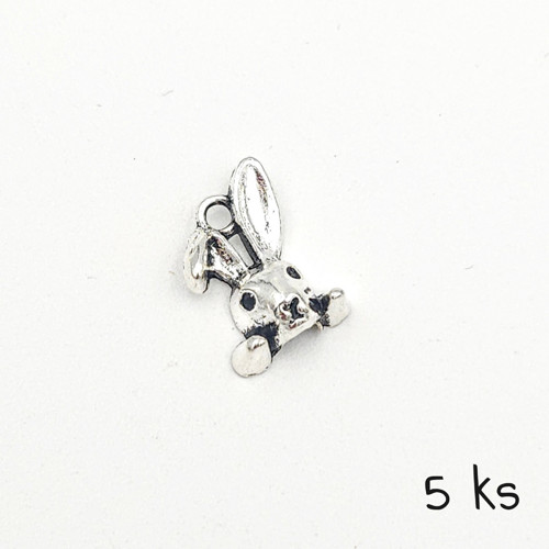 Přívěsek - zajíček, 14x10 mm, 5 ks